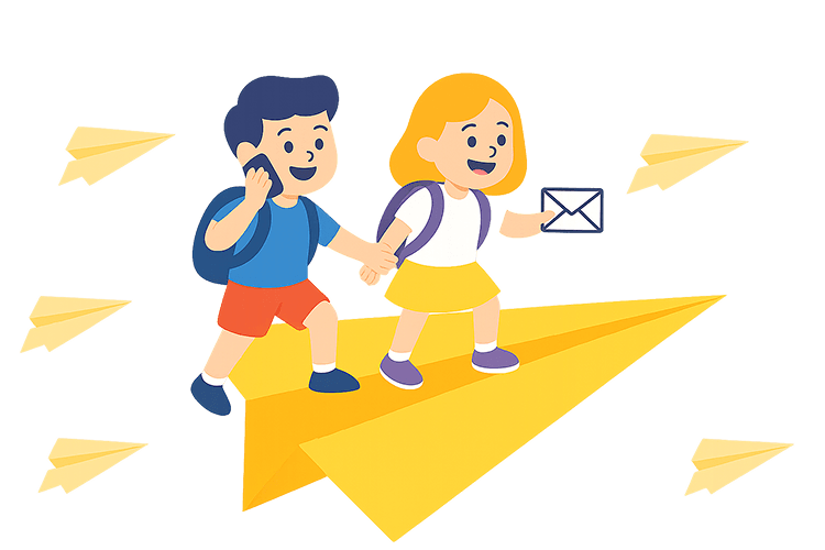 Kinder auf Papierflugzeug