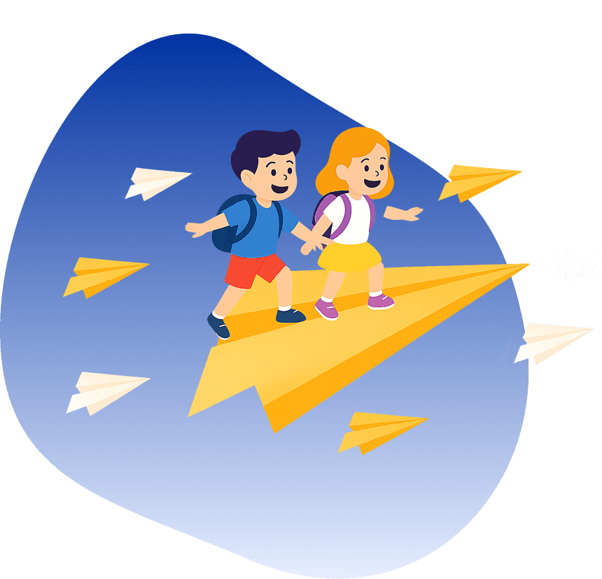 Kinder auf Papierflugzeug